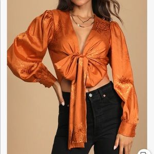 Lulus Orange Rust Tie-Front Crop Top XS